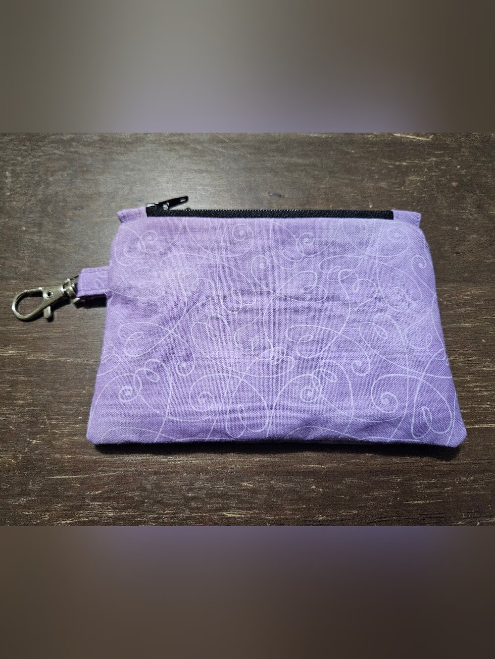 Lavender Heart-Scroll Coin Purse with Swivel Clip Double Pattern HANDMADE